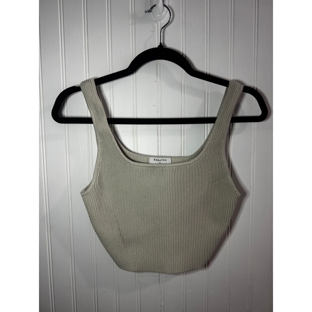 Babaton Sculpt Knit Cropped Tank Top Sage Green Square Neck Ribbed Size M